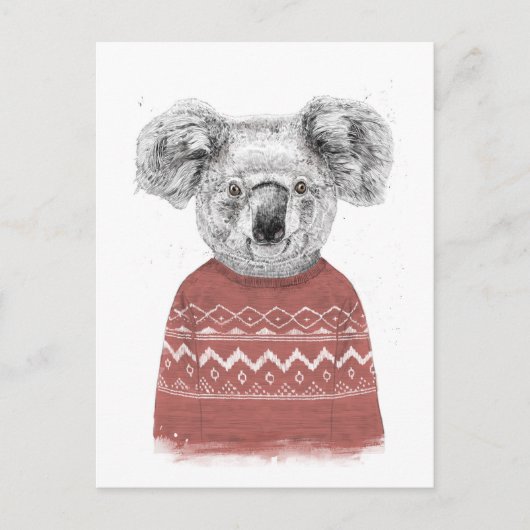 Winterkoala (rood) briefkaart (Voorkant)