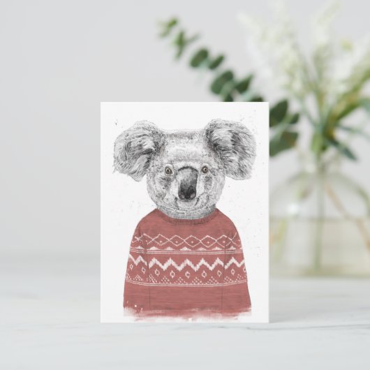 Winterkoala (rood) briefkaart (Staand voorkant)