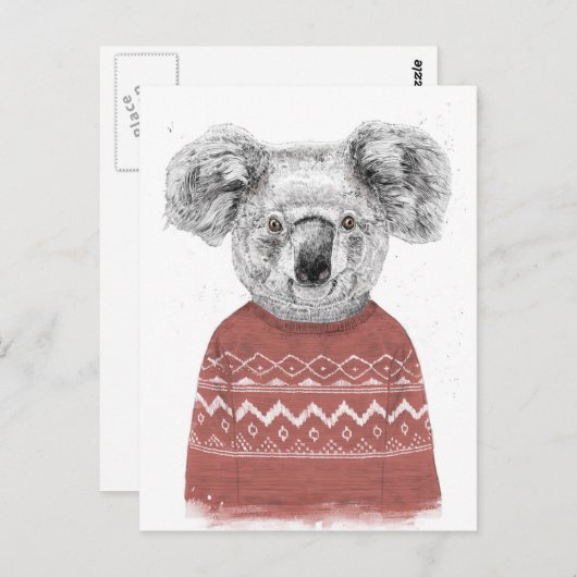Winterkoala (rood) briefkaart (Voorkant / Achterkant)