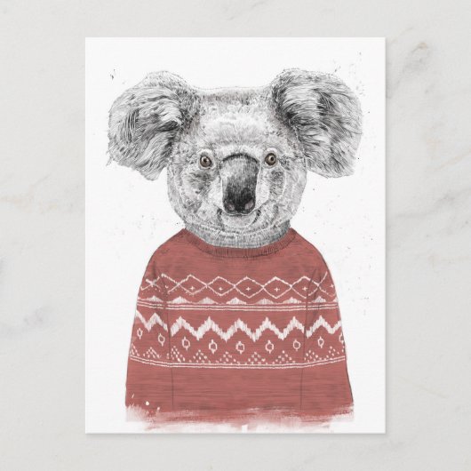 Winterkoala (rood) briefkaart (Voorkant)
