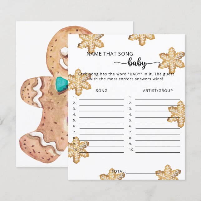 Winterkoekjes - naam dat liedje Baby Shower Spel (Voorkant / Achterkant)