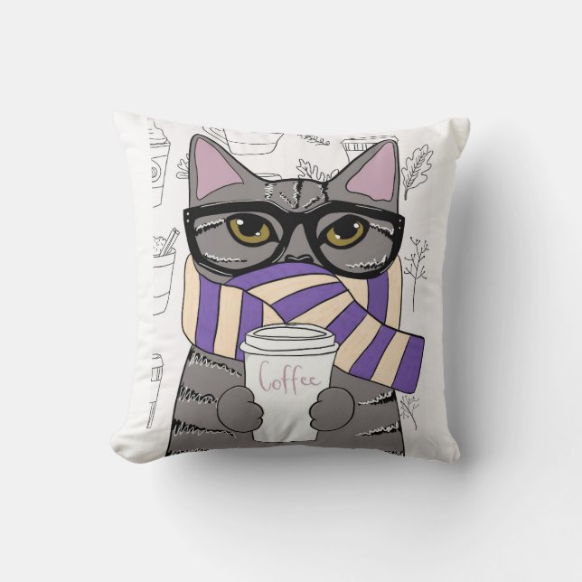 WINTERKOFFIE CAT-PILLOW KUSSEN (Voorkant)