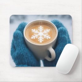 Winterkoffie met handschoenen en sneeuwvlok muismat