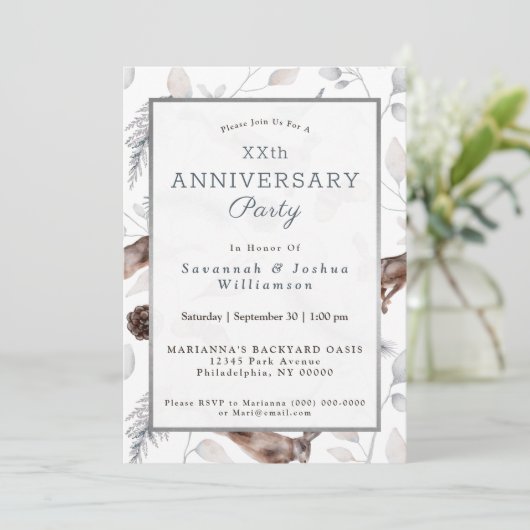 Winterkonijn Acorns Grassen Festive Jubileum Kaart (Staand voorkant)