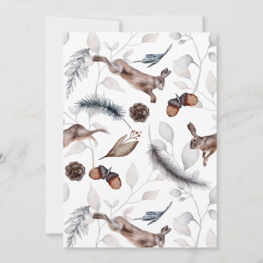 Winterkonijn Acorns Grassen Festive Jubileum Kaart (Achterkant)