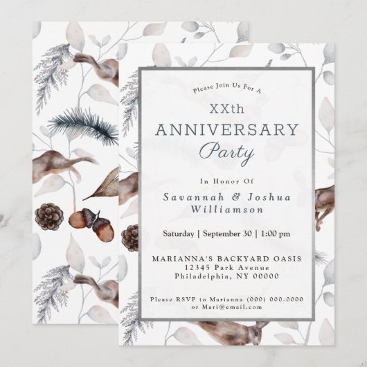 Winterkonijn Acorns Grassen Festive Jubileum Kaart (Voorkant / Achterkant)