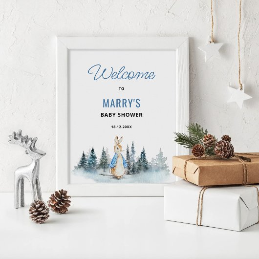 Winterkonijn Baby shower Welkomstbord Poster