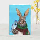 Winterkonijn met Blauwe Gaai Kaart (Gele Bloem)