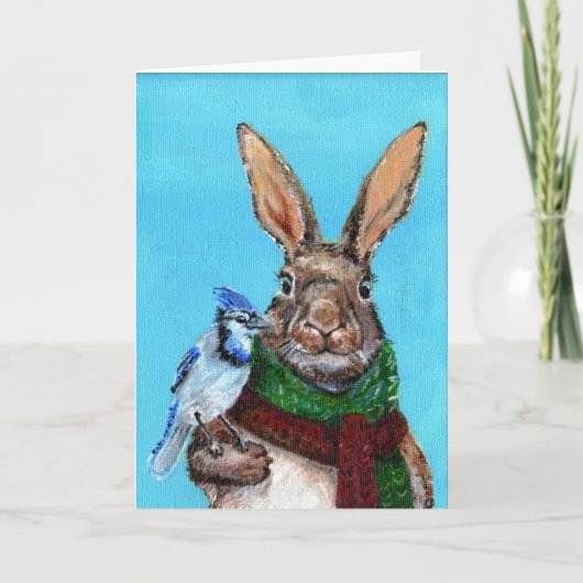 Winterkonijn met Blauwe Jay Kaart (Voorkant)