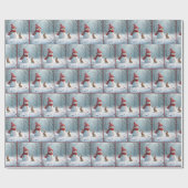 Winterkonijn met een sneeuwpop cadeaupapier (Vlak)