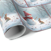 Winterkonijn met een sneeuwpop cadeaupapier (Rol Hoek)