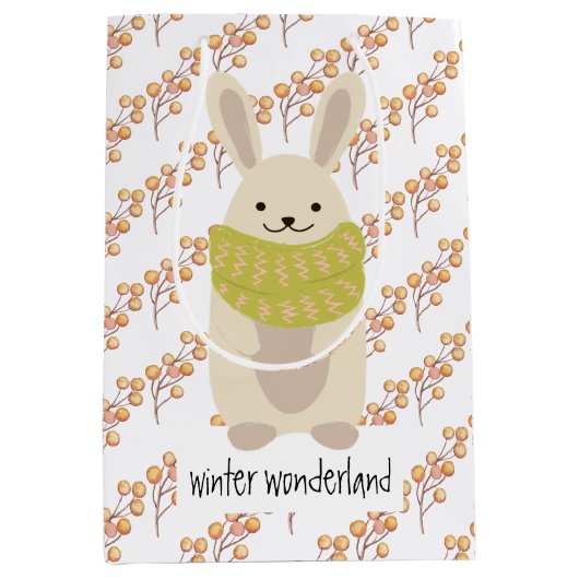 Winterkonijn met zijn gestreept Scarf Medium Cadeauzakje (Voorkant)