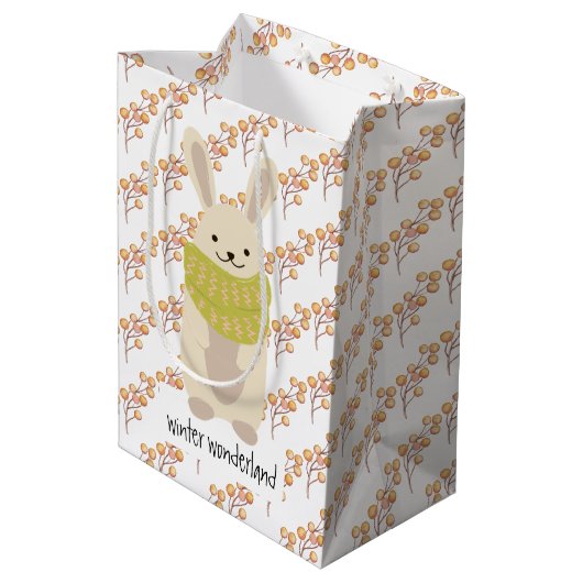 Winterkonijn Met Zijn Gestreepte Sjaal Medium Cadeauzakje (Achterkant Gekanteld)
