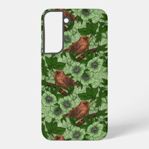 Winterkoning en kerstroos, lichtgroen samsung galaxy hoesje