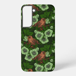 Winterkoning en kerstroos op donkergroen samsung galaxy hoesje
