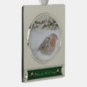 Winterkoning Robin Vogel Verzilverd Banner Ornament (Rechts)