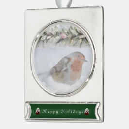 Winterkoning Robin Vogel  Verzilverd Banner Ornament