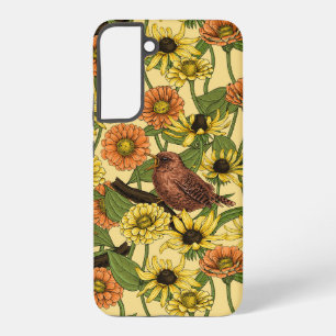 Winterkoningen en bloemen op lichtgeel samsung galaxy hoesje