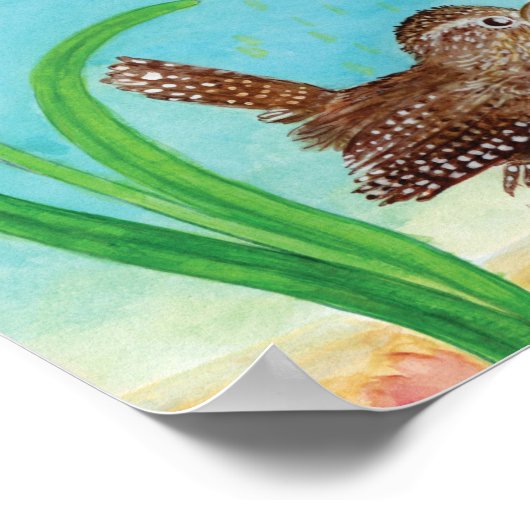 Winterkoninkje zingt bij het aanbreken van de dag  poster (Hoek)