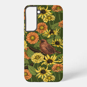 Winterkoninkjes en bloemen op groen samsung galaxy hoesje