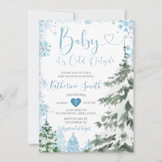 Winterkoude Baby shower Blauwe sneeuwvlokken Kaart (Voorkant)