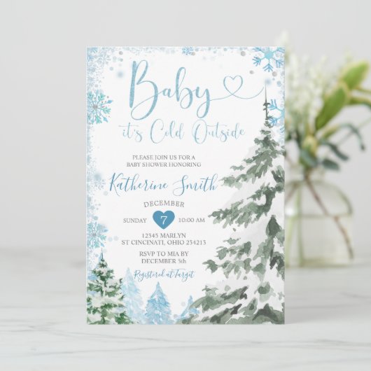 Winterkoude Baby shower Blauwe sneeuwvlokken Kaart (Staand voorkant)