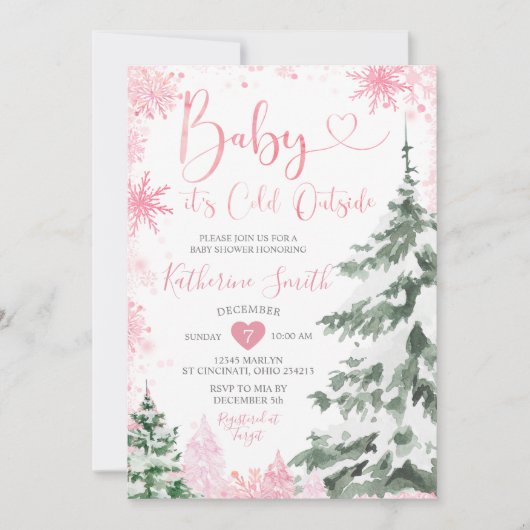 Winterkoude Baby shower bosroze sneeuwvlokken Kaart (Voorkant)