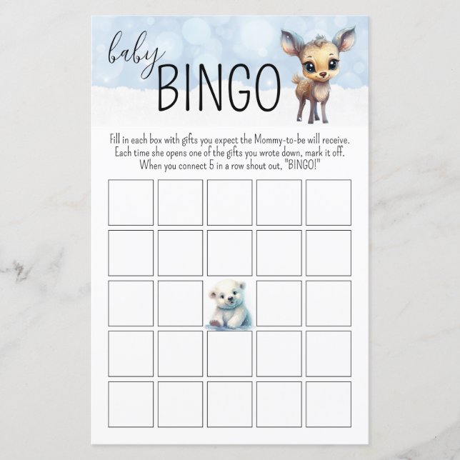 Winterkoude buiten Baby Bingo Baby shower spel (Voorkant)