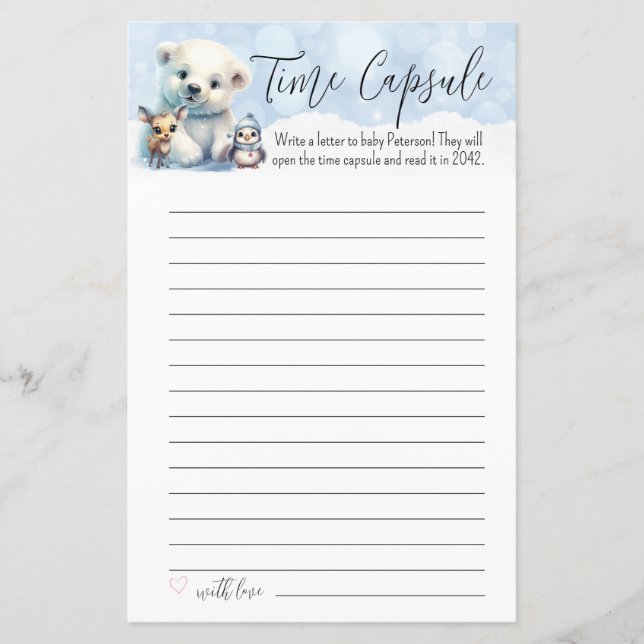 Winterkoude buiten Baby shower tijd capsule spel (Voorkant)