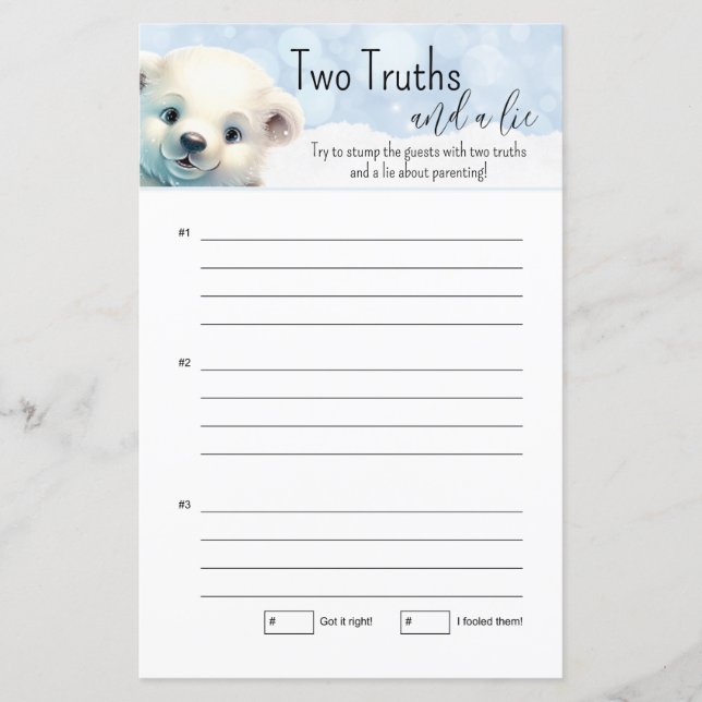 Winterkoude buiten Baby shower twee waarheden spel (Voorkant)
