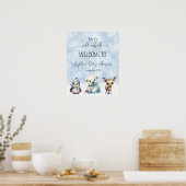 Winterkoude buiten Baby shower Welkomstbord Poster (Keuken)