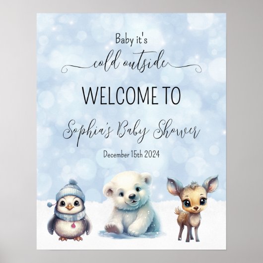 Winterkoude buiten Baby shower Welkomstbord Poster (Voorkant)