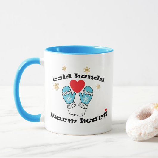 Winterkoude handen Warm Heart, kerstcadeau Mok (Met donut)