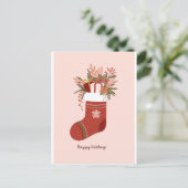 Winterkous met geschenkdozen, kerstbloem briefkaart (Staand voorkant)