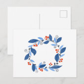 Winterkrans. Blauwe bladeren en rode bessen Briefkaart (Voorkant / Achterkant)
