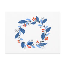 Winterkrans. Blauwe bladeren en rode bessen