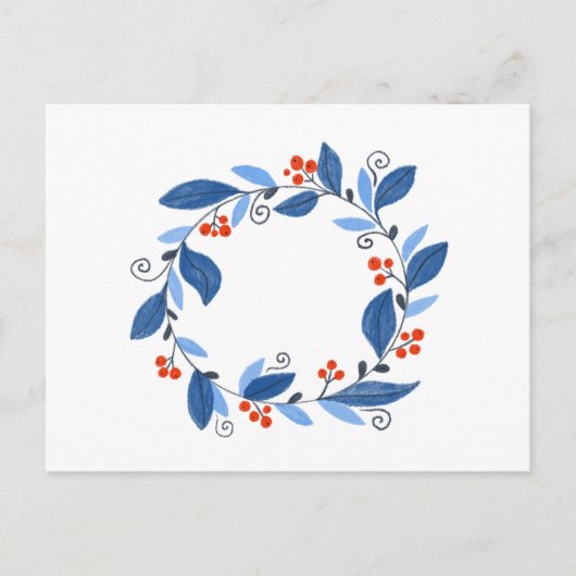 Winterkrans. Blauwe bladeren en rode bessen Briefkaart (Voorkant)