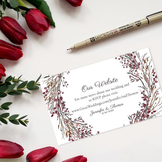 Winterkrans Bloemen Bruiloft Website | Scarlet Red Informatiekaartje