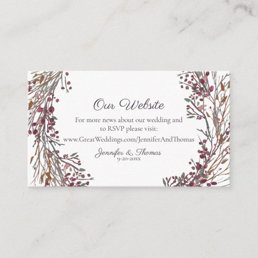 Winterkrans Bloemen Bruiloft Website | Scarlet Red Informatiekaartje (Voorkant)