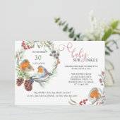 Winterkrans en Kerst Robin Baby Sprinkle Kaart (Staand voorkant)