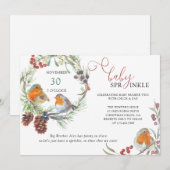 Winterkrans en Kerst Robin Baby Sprinkle Kaart (Voorkant / Achterkant)