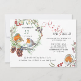 Winterkrans en Kerst Robin Baby Sprinkle Kaart