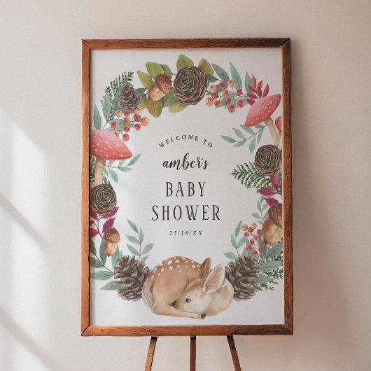 Winterkrans & Herten Woodland Baby shower Welkom Poster