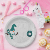 Winterkrans in Blauwgroen met Snowman Vakantiehuis Papieren Bordje (Feest)