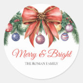 Winterkrans Merry en Bright Vakantie Ronde Sticker (Voorkant)