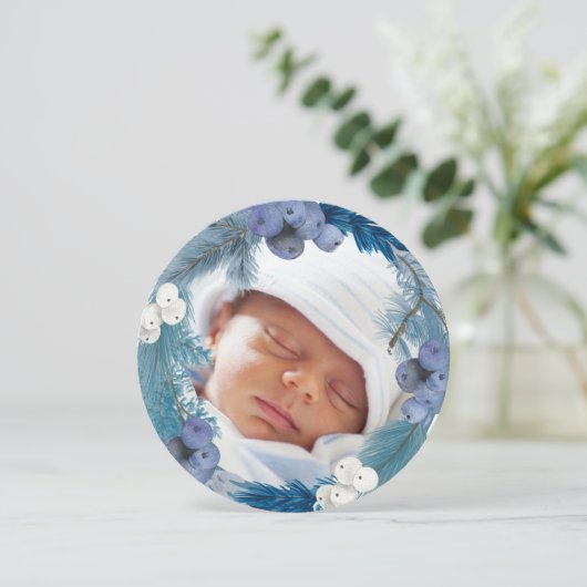 winterkrans nieuwe baby Vrolijk Kerstfeest Feestdagenkaart (Staand voorkant)