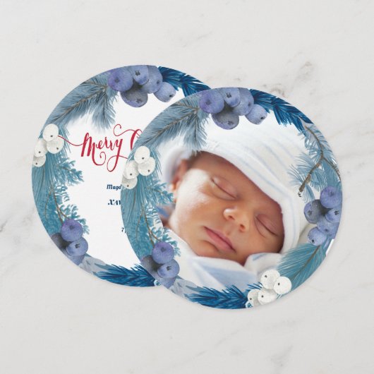 winterkrans nieuwe baby Vrolijk Kerstfeest Feestdagenkaart (Voorkant / Achterkant)