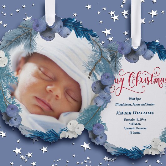 winterkrans nieuwe baby Vrolijk Kerstfeest Ornament Kaart