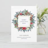 Winterkrans op wit | Prettig kerstfeest Feestdagenkaart (Staand voorkant)