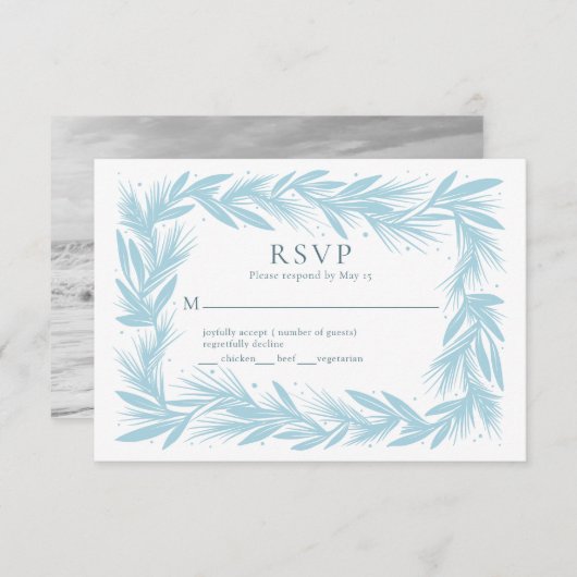 Winterkrans op Witte Moderne Bruiloft RSVP Kaart (Voorkant / Achterkant)
